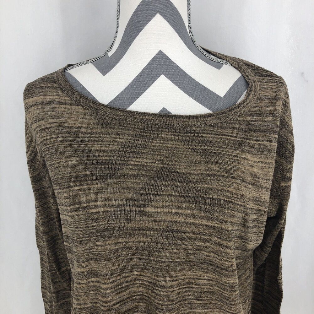 Zara Knit Bronze Brown Striped High Low Long Sleeve Shirt Medium